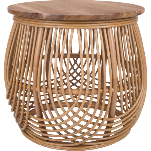 Arlo Side End Table in Honey Brown Wood & Rattan